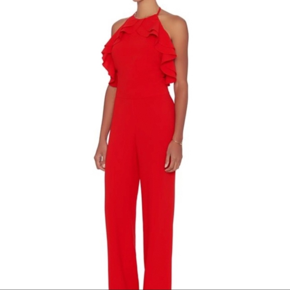 Intermix Red Ruffle Halter Jumpsuit